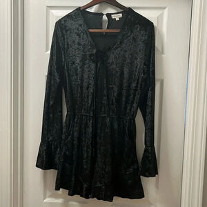 Velzera black velvet romper, bell sleeves size medium
